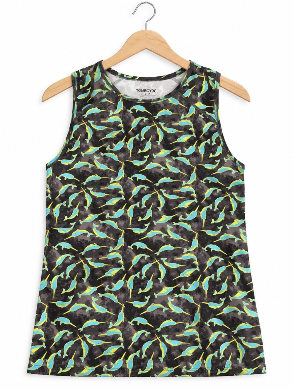 TomboyX Neon Narwhal Swim Tank Top Gray Blue Size Large